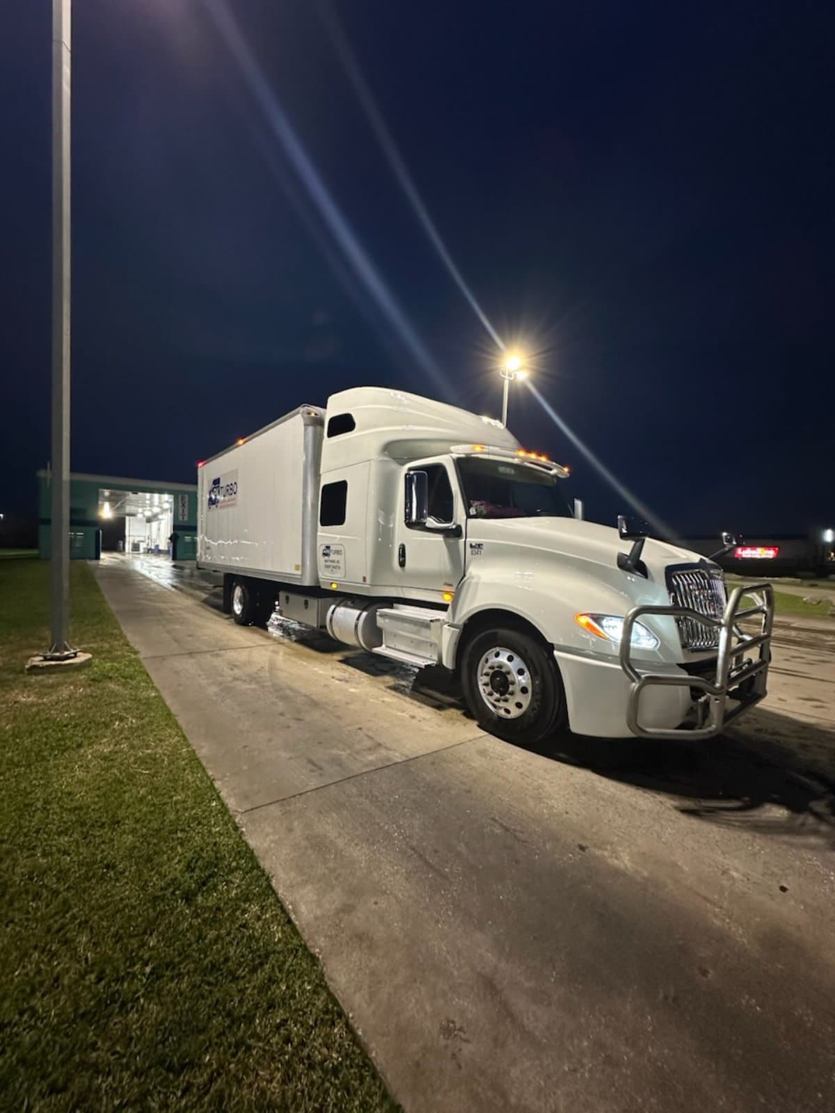 PK Turbo truck operating at night